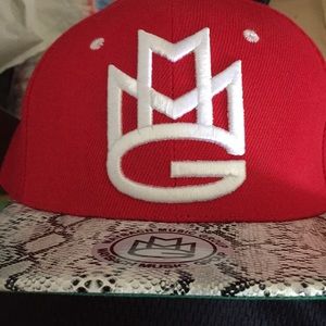 MMG SnapBack red with white snake skin on brim
